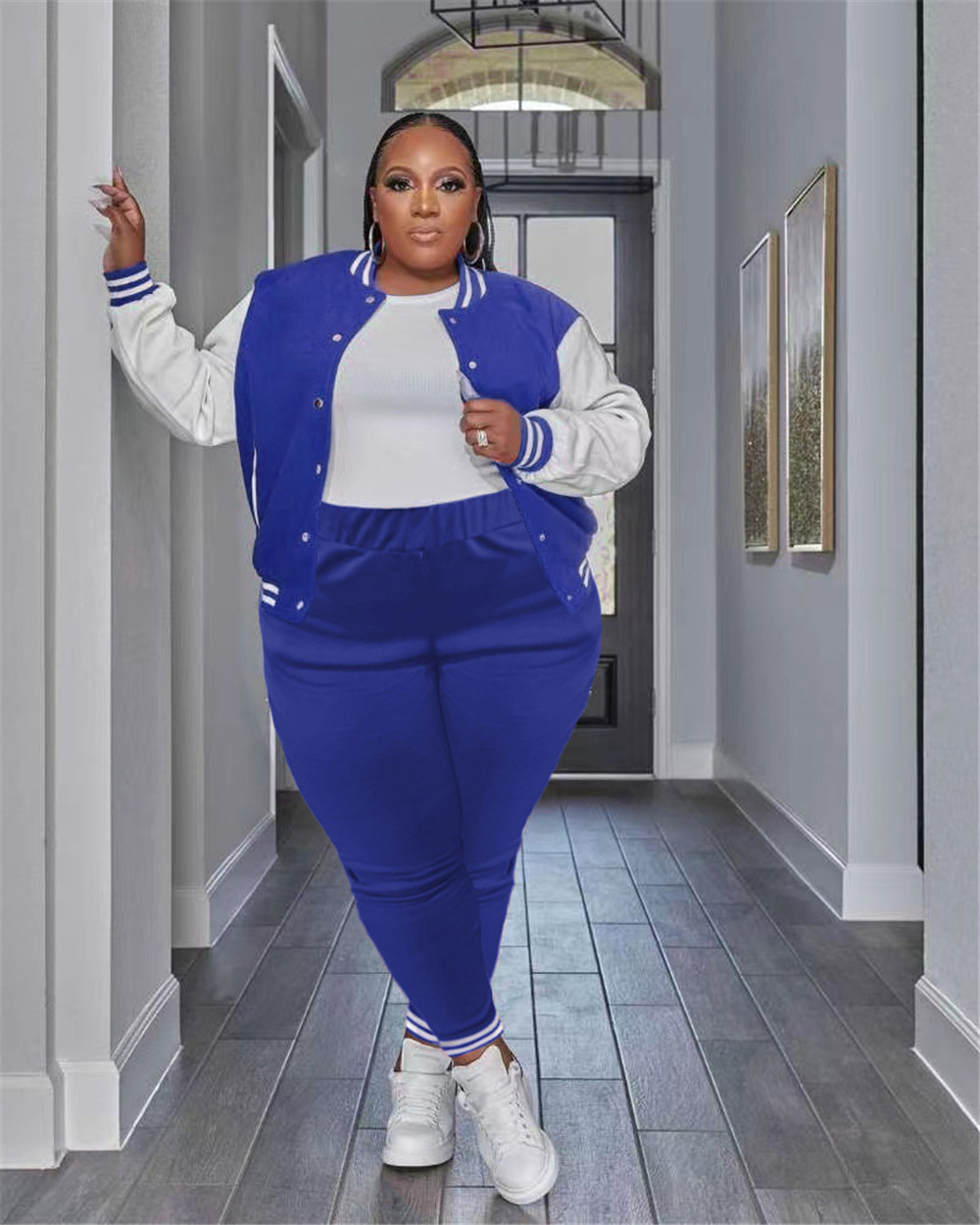 Plus size 4XL 5XL Tracksuits Women Two Piece Set Fall Winter Clothes Long Sleeve Outfits Baseball Uniform Jacket And Pants Sweatsuits Casual Sportswea