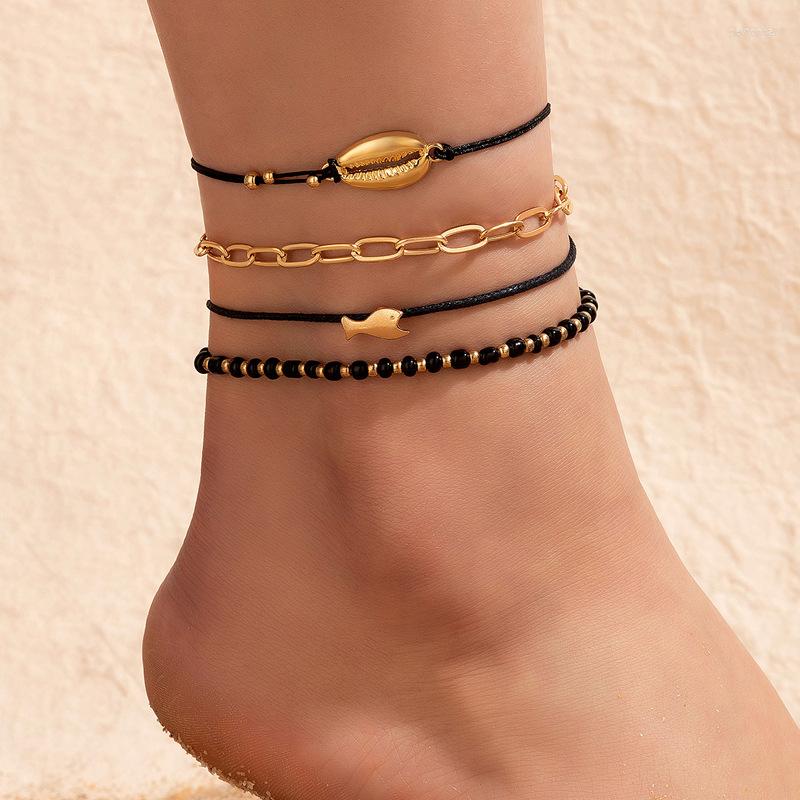 Anklets 4pc/Set Bohemian Multilayer Shell Beads Fish Black Anklet Bracelet For Women Summer Beach Barefoot Foot Chain Ankle Jewelry
Anklets 4pc/Set Bohemian Multilayer Shell Beads Fish Black Anklet Bracelet For Women Summer Beach Barefoot Foot Chain Ankle Jewelry