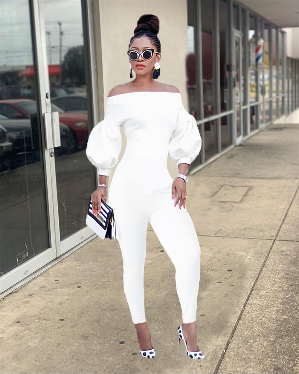Fall Winter off shoulder Jumpsuits Women Lantern Sleeve Rompers Casual Bodycon Jumpsuits One Piece Outfits Autumn Clothes Fashion jumpers Club Overall