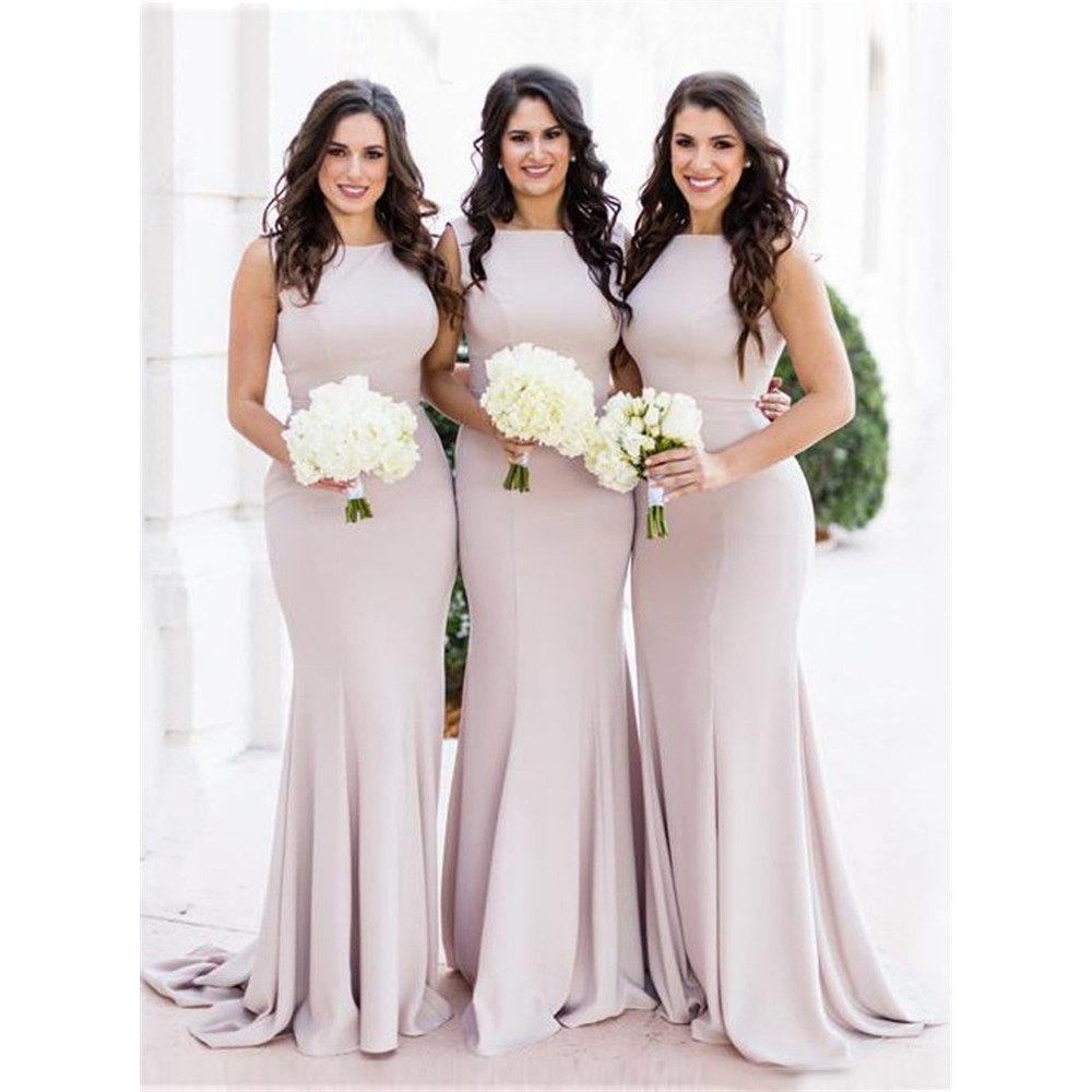 Wholesale Price Mermaid Bridesmaids Dresses High Neck Elastic Satin Bridesmaid Dress Sleeveless for teens Wedding Party