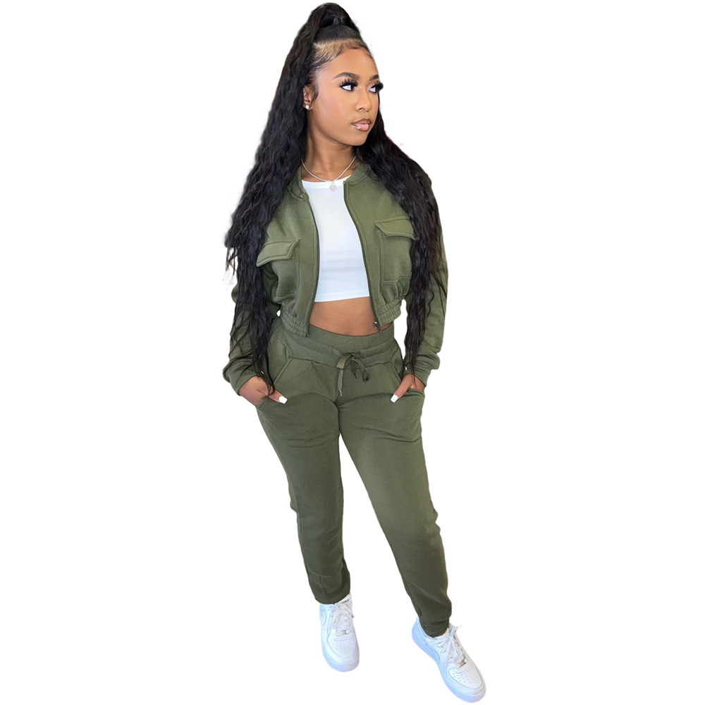 Fall Winter Tracksuits Women Two Piece Sets Long Sleeve Sweatsuits Short Jacket and SweatPants 2pcs Casual Solid Sportswear Outdoor Jogger suits 8719
