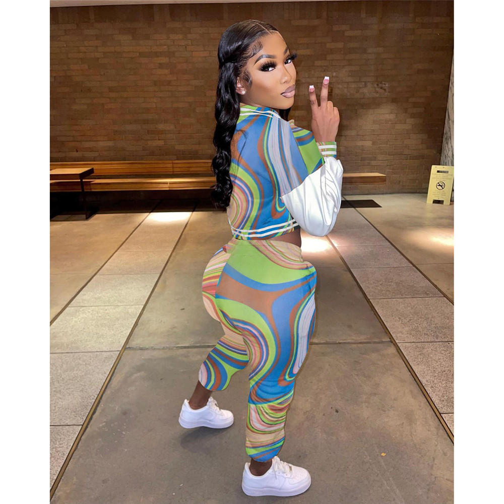 Wholesale Fleece Tracksuits Women Fall Winter Clothes Two Piece Sets Faux Leather Sleeve Jacket and Pants Casual Stretchy Print Sportswear 8754