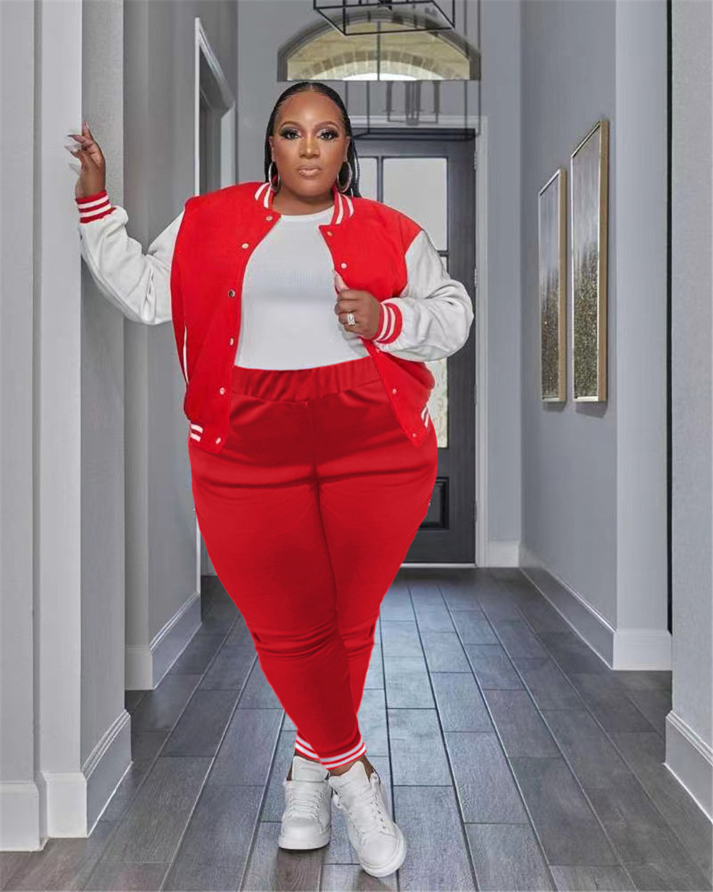 Plus size 4XL 5XL Tracksuits Women Two Piece Set Fall Winter Clothes Long Sleeve Outfits Baseball Uniform Jacket And Pants Sweatsuits Casual Sportswea