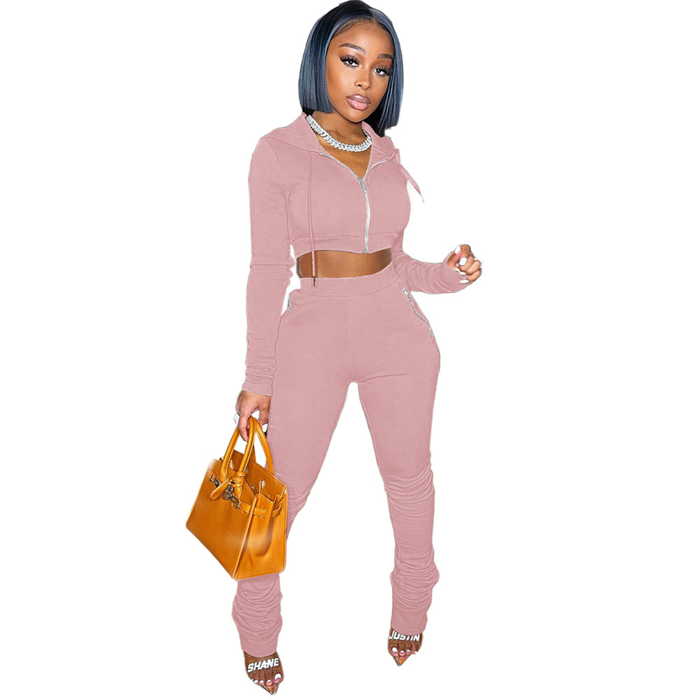 Fall Winter Fleece Tracksuits Women Two Piece Sets Long Sleeve Sweatsuits Hooded Jacket and Stacked Pants 2pcs Casual Solid Sports Suits Outdoor Jogge