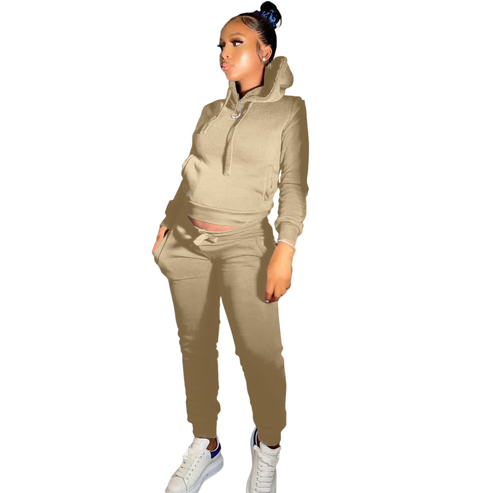 Wholesale Fleece Tracksuits Women Jogger Suits Fall Winter Clothes Hooded Hoodie Pants Two Piece Set Casual Solid Sweatsuits Black Sportswear Clothing