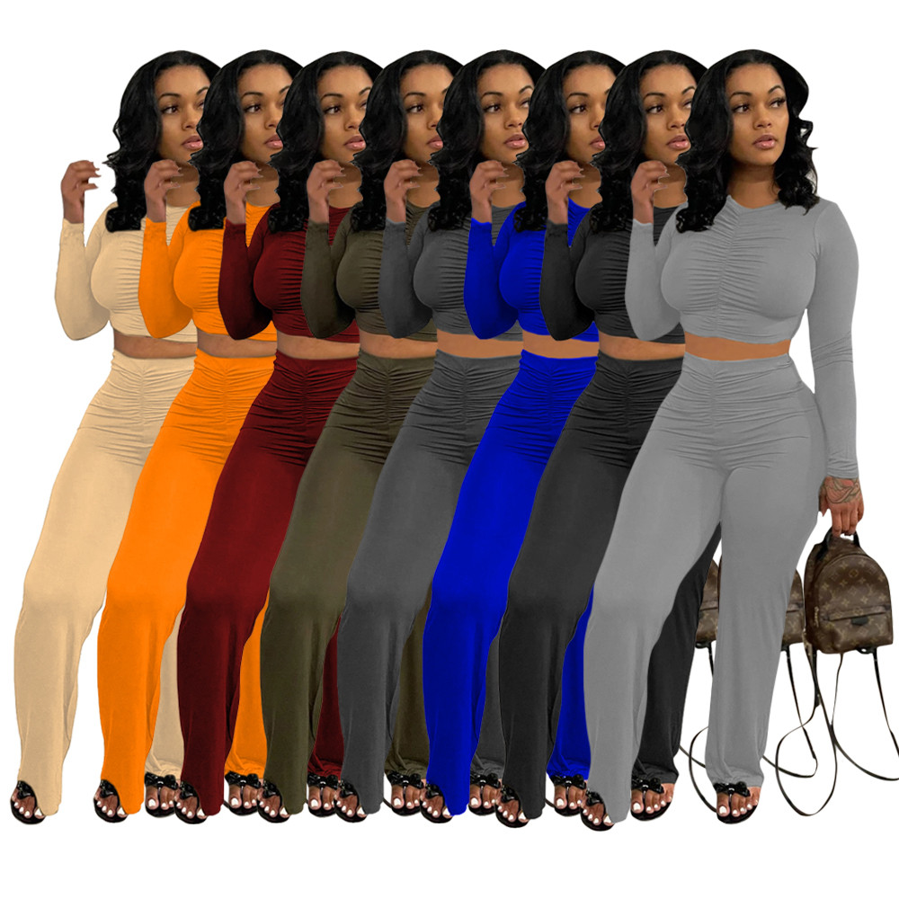 Wholesale Fall Winter Tracksuits Women Clothes Pullover Sweatshirt Wide Leg Pants Two Piece Sets Matching Sweatsuits Casual Outfits Outdoor Jogger Suits 8729
