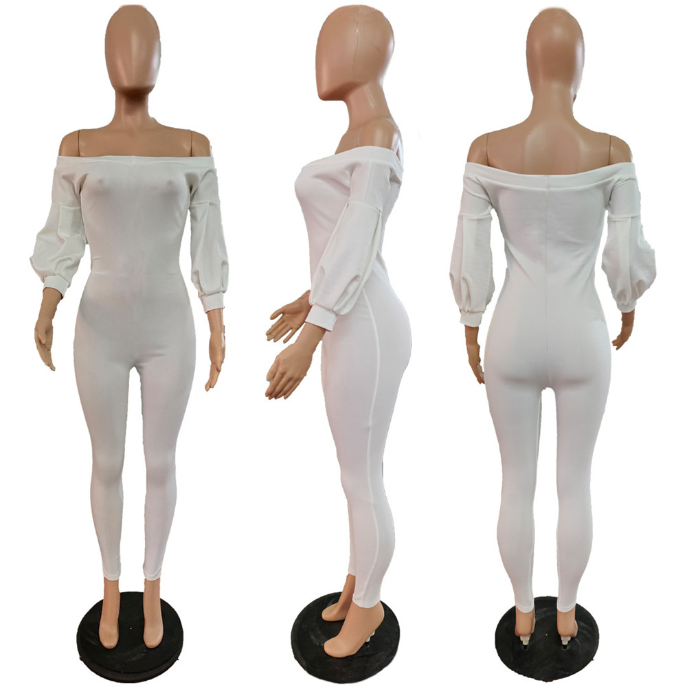Fall Winter off shoulder Jumpsuits Women Lantern Sleeve Rompers Casual Bodycon Jumpsuits One Piece Outfits Autumn Clothes Fashion jumpers Club Overall