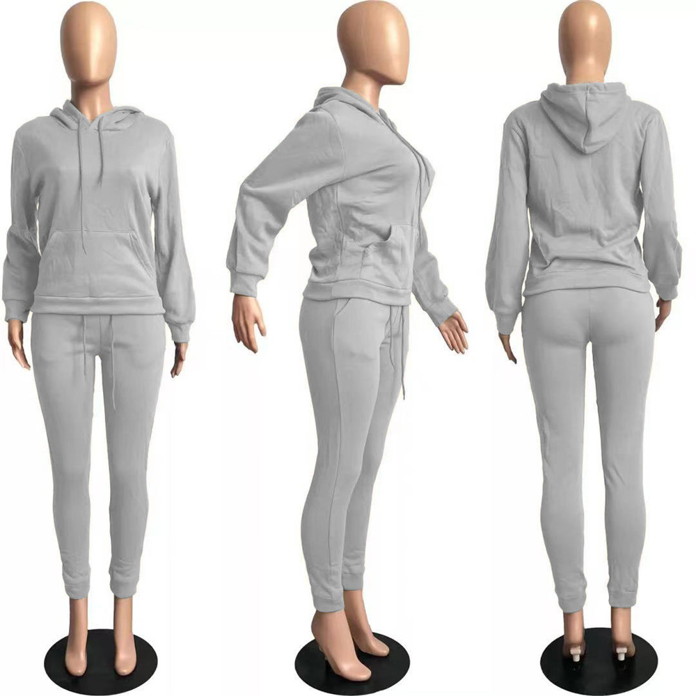 Wholesale Fleece Tracksuits Women Jogger Suits Fall Winter Clothes Hooded Hoodie Pants Two Piece Set Casual Solid Sweatsuits Black Sportswear Clothing