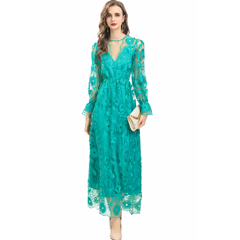 Women' Dresses O Neck Long Sleeves Embroidery Elegant Fashion Designer Runway Vestidos, Blue
Women' Dresses O Neck Long Sleeves Embroidery Elegant Fashion Designer Runway Vestidos, Blue