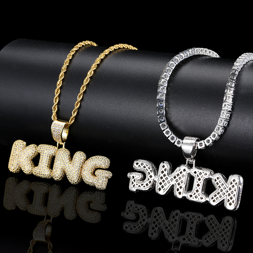 TopBling A-Z Custom Name Bubble Letters Pendant Necklace Bling Full Zircon Hip Hop Jewelry