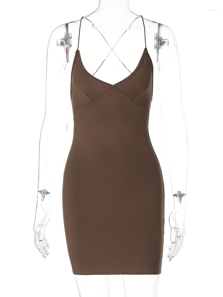 Casual Dresses Summer Streetwear Causal Club Night Out Halter Bandage Solid Sleeveless Backless V Neck Mini Dress Sexy Bodycon