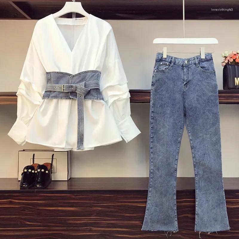Women's Two Piece Pants Large Size Women's Suit Spring And Autumn 2023 Fashion Slim Korean Shirt Casual Jeans Two-piece Pullover, Blue pants 2
Women's Two Piece Pants Large Size Women's Suit Spring And Autumn 2023 Fashion Slim Korean Shirt Casual Jeans Two-piece Pullover, Blue pants 2