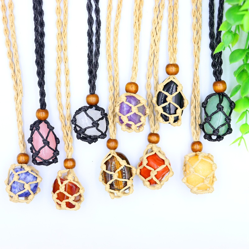 Natural Stone Black Brown Rope Net Pocket Pendant Quartz Necklace Healing Reiki Hangings Craft Weave Rope Wholesale
Natural Stone Black Brown Rope Net Pocket Pendant Quartz Necklace Healing Reiki Hangings Craft Weave Rope Wholesale