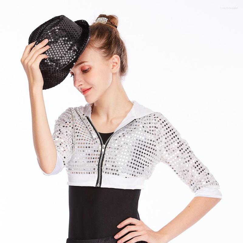 Hip Hop Crop Top Sequin Hoodies For Kids Unisex Half Sleeves Cardigan | Jazz Jacket Coat