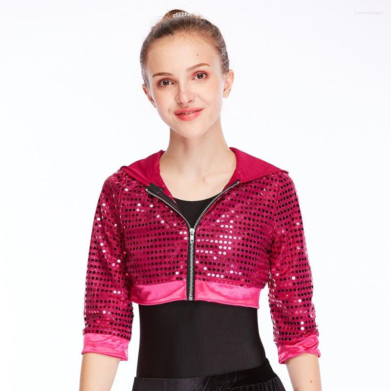 Hip Hop Crop Top Sequin Hoodies For Kids Unisex Half Sleeves Cardigan | Jazz Jacket Coat