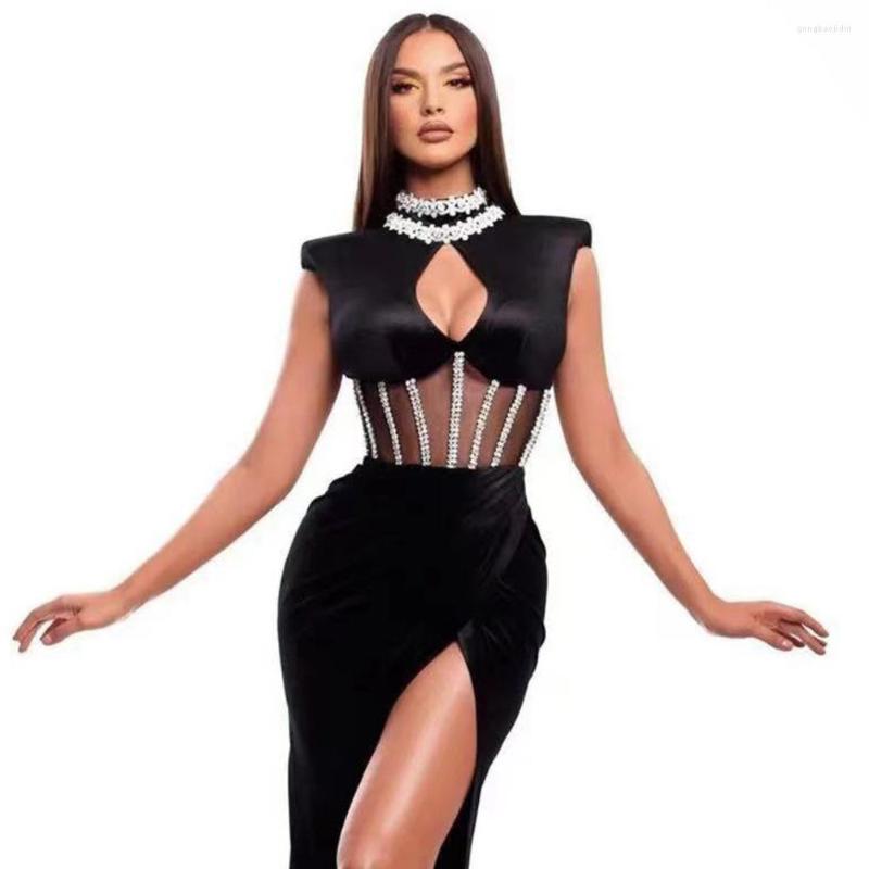 Casual Dresses Fashion Sexy Elegant Bodycon Bandage Dress High Neck Crystals Shiny Split Women Celebrity Designer, Black
Casual Dresses Fashion Sexy Elegant Bodycon Bandage Dress High Neck Crystals Shiny Split Women Celebrity Designer, Black