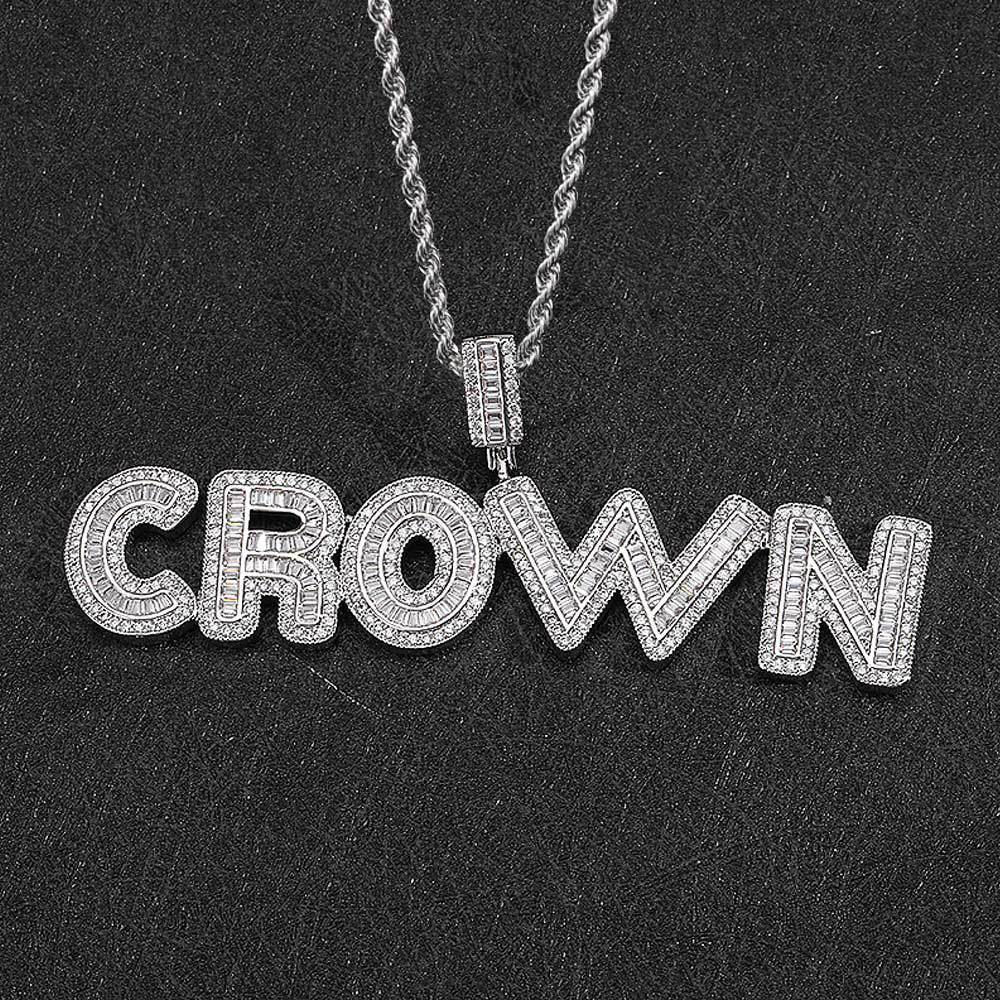 TopBling Hip Hop A-Z Custom Name Pendant Bling T Crystal Cubic Zirconia Letters Necklaces Men Women Gift