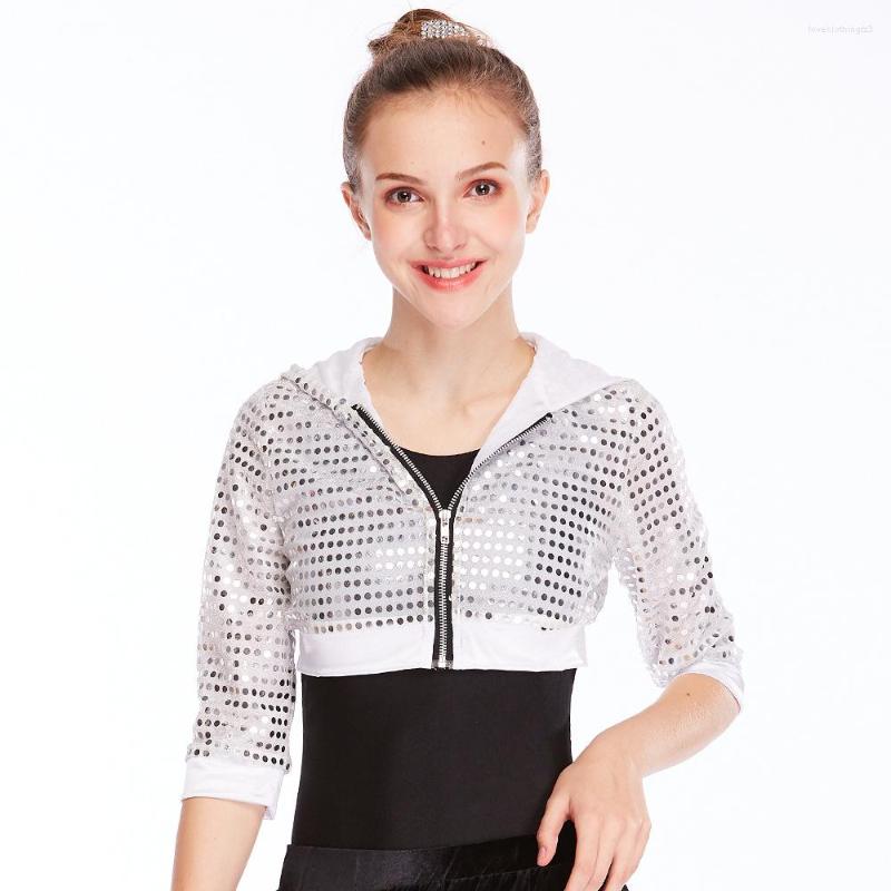 Hip Hop Crop Top Sequin Hoodies For Kids Unisex Half Sleeves Cardigan | Jazz Jacket Coat