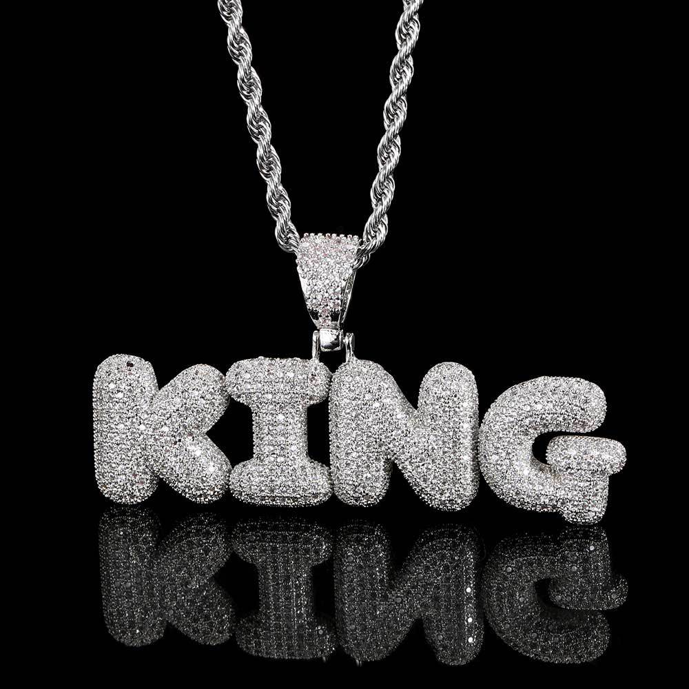 TopBling A-Z Custom Name Bubble Letters Pendant Necklace Bling Full Zircon Hip Hop Jewelry