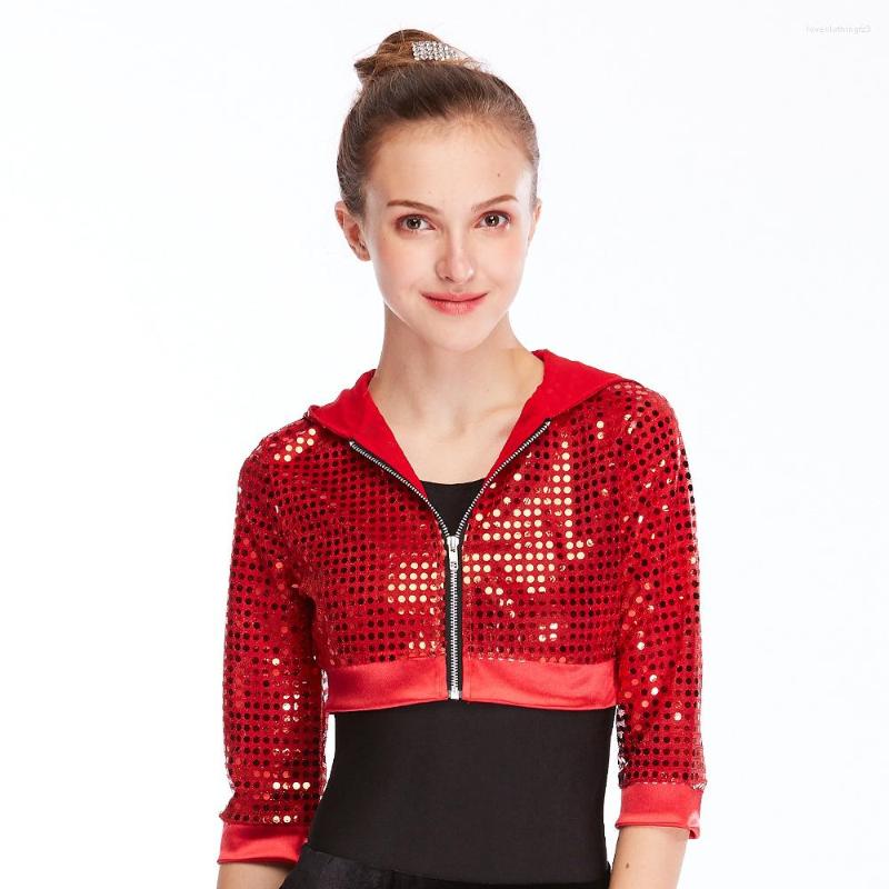 Hip Hop Crop Top Sequin Hoodies For Kids Unisex Half Sleeves Cardigan | Jazz Jacket Coat
