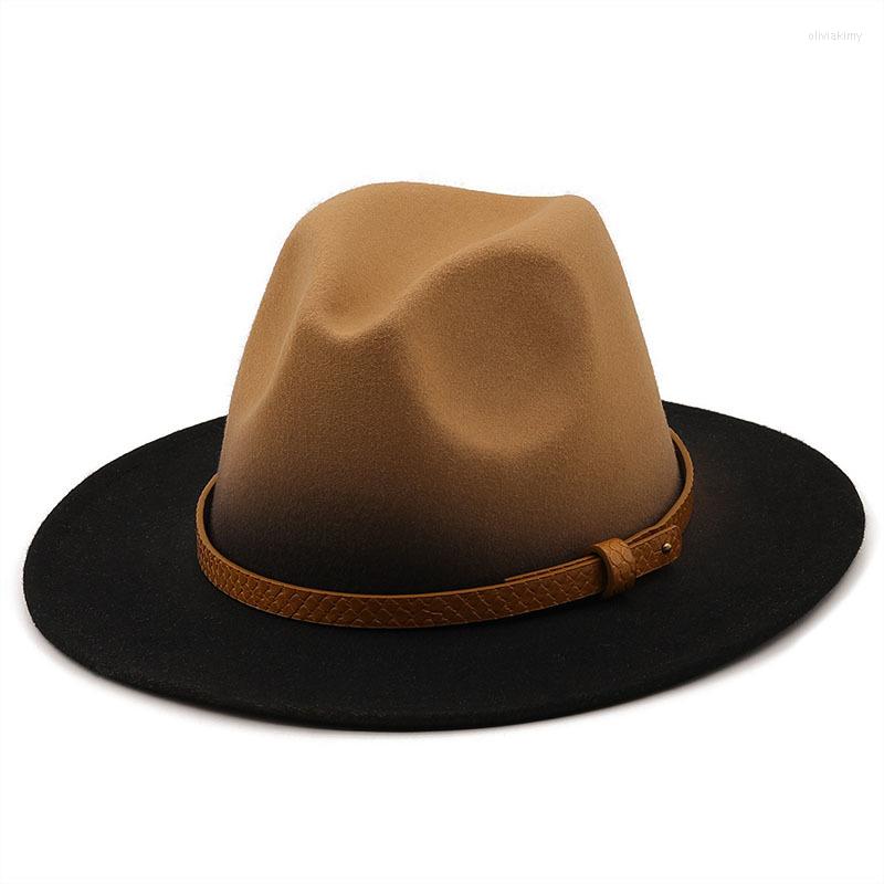 Berets Wool Felt Wide Brim Gradient Ramp Spray Lacquer Fedora Hats With Brown Bamd Retro Jazz Panama Caps Autumn And Winter
Berets Wool Felt Wide Brim Gradient Ramp Spray Lacquer Fedora Hats With Brown Bamd Retro Jazz Panama Caps Autumn And Winter