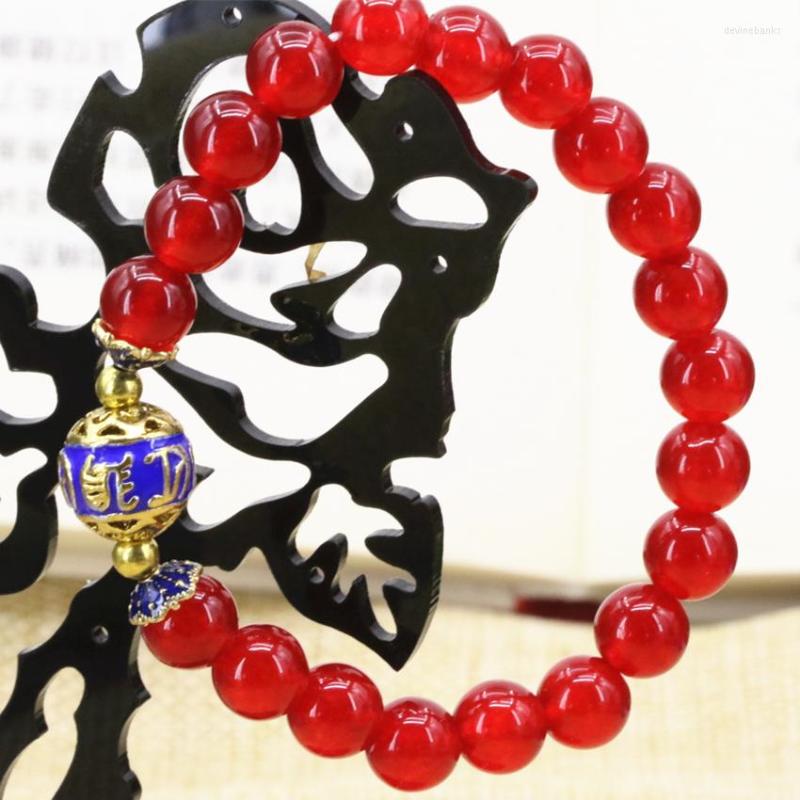 Strand HUANHUAN 8mm Red Natural Stone Chalcedony Jades Round Beads Bracelets Women Bangle Gold-color Cloisonne Jewelry 7.5inch B3167
Strand HUANHUAN 8mm Red Natural Stone Chalcedony Jades Round Beads Bracelets Women Bangle Gold-color Cloisonne Jewelry 7.5inch B3167