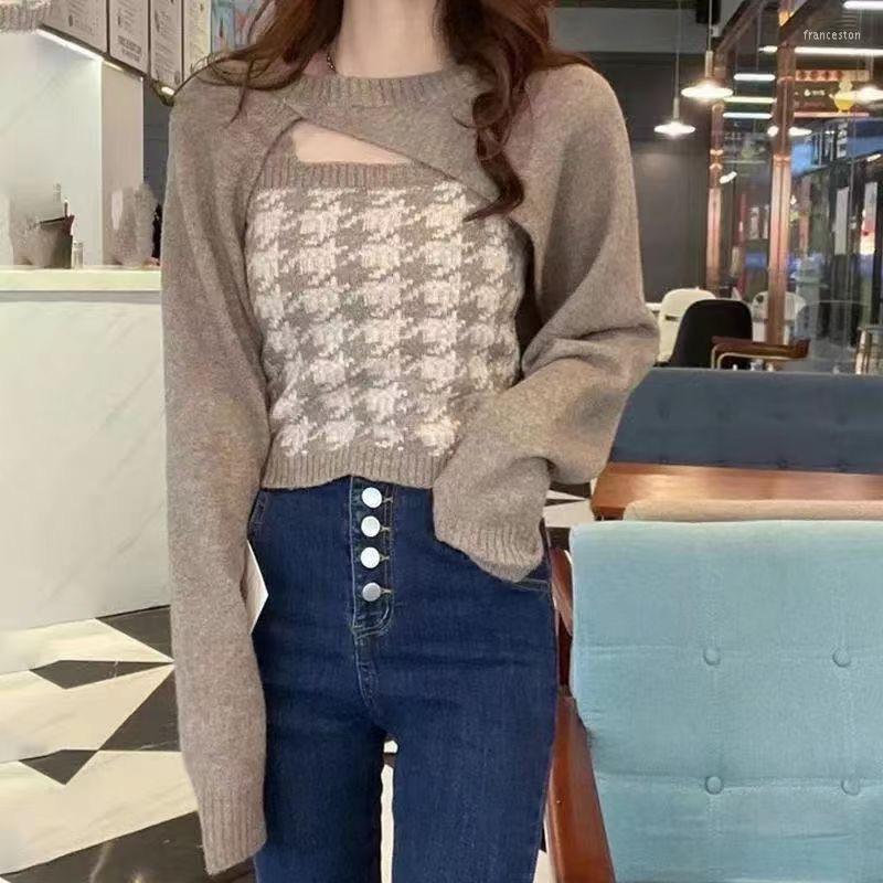 Women's Sweaters Autumn Winter Women's Clothing Sweater Pullover Korean Version Fashion Knitted Vest Houndstooth Top Two-piece Suspender, Brown
Women's Sweaters Autumn Winter Women's Clothing Sweater Pullover Korean Version Fashion Knitted Vest Houndstooth Top Two-piece Suspender, Brown