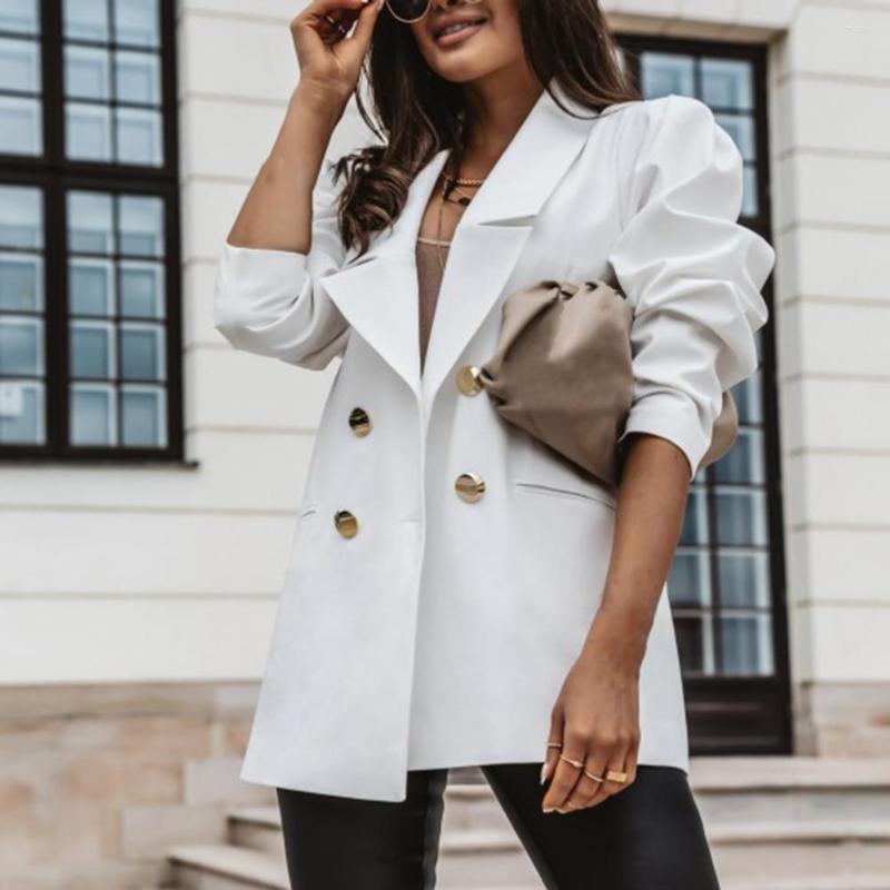 Women's Suits Chic Casual Blazer Lapel Pleated Shoulder Warm Women Button Placket Loose Business Office Suit Coat, Black