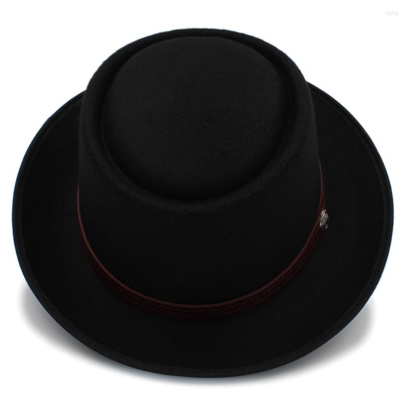 Berets Pork Pie Hat For Men Wool Flat Fedora Gentleman Dad Gambler Panama Trilby With Fashion Belwt Size 58cm, Black
Berets Pork Pie Hat For Men Wool Flat Fedora Gentleman Dad Gambler Panama Trilby With Fashion Belwt Size 58cm, Black