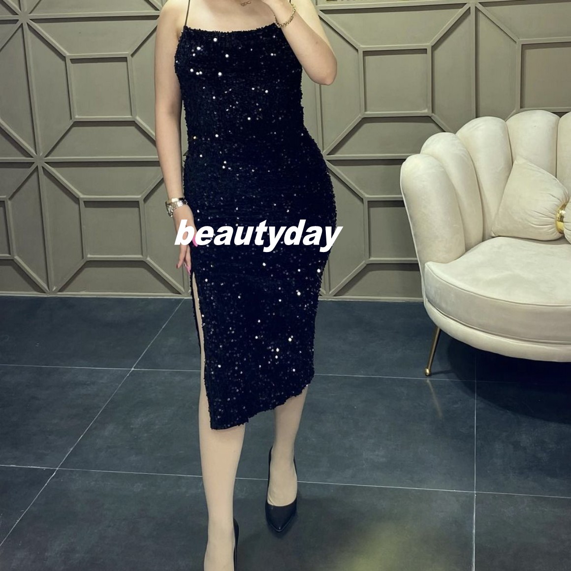 Burgundy Sparkling Evening Wear Dresses 2023 High Side Split Modest African Women Formal Dress Birthday Party Dinner Prom Gowns Celebrity Robe De Soir