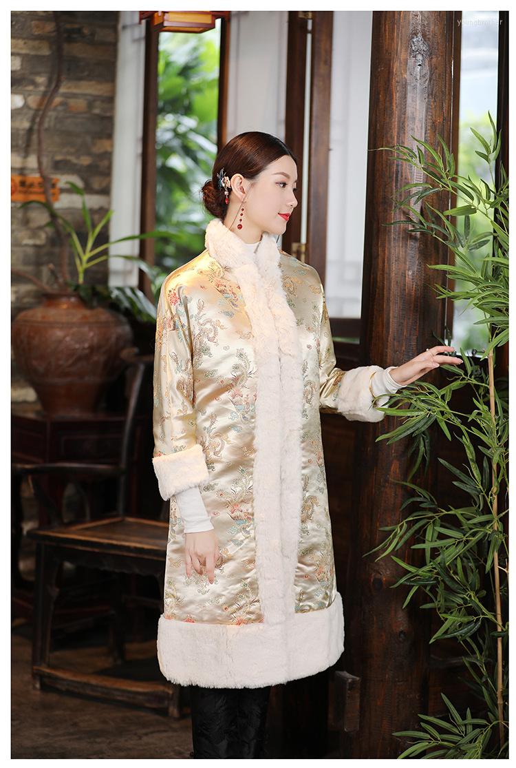 Women's Trench Coats Winter Chinese Retro Traditional Tang Style Jacquard Elegant Long Section Cotton Lining Jacket Outerwear With Fur Hem, Black
Women's Trench Coats Winter Chinese Retro Traditional Tang Style Jacquard Elegant Long Section Cotton Lining Jacket Outerwear With Fur Hem, Black