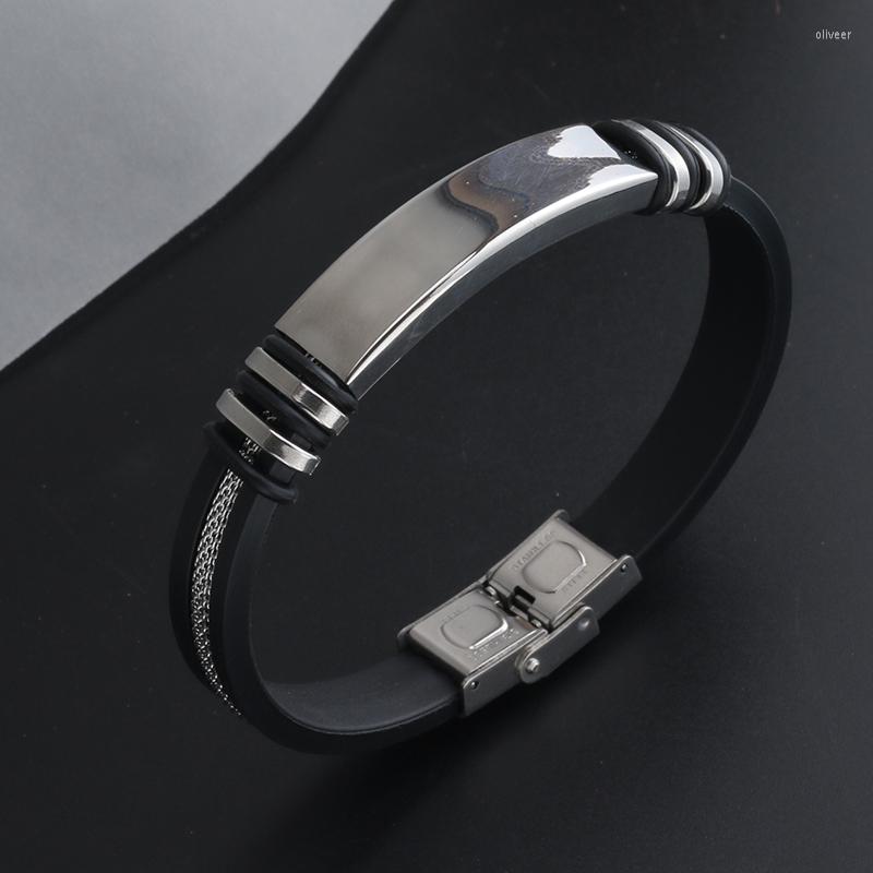 Charm Bracelets 2022 Fashion Smooth Glossy Stainless Steel Metal Men's Bracelet Retro Black Silicone Grooved Braided Chain Accessories
Charm Bracelets 2022 Fashion Smooth Glossy Stainless Steel Metal Men's Bracelet Retro Black Silicone Grooved Braided Chain Accessories