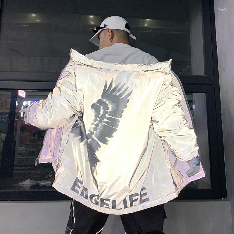 Men's Down YASUGUOJI Reflective Puffer Jacket Casual Cotton Padded Hip Hop Winter Coat Printed Streetwear Night Shiny Jackets Clothes, Gray 
Men's Down YASUGUOJI Reflective Puffer Jacket Casual Cotton Padded Hip Hop Winter Coat Printed Streetwear Night Shiny Jackets Clothes, Gray