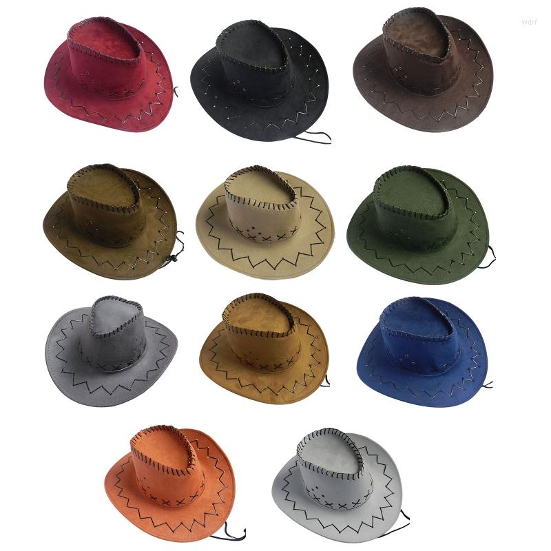 Berets Vintage Western Cowboy Hat Suede Fabric Basin Wide Brim Jazz Outdoor Sun Protection For Hiking Camping Riding, Red wine
Berets Vintage Western Cowboy Hat Suede Fabric Basin Wide Brim Jazz Outdoor Sun Protection For Hiking Camping Riding, Red wine