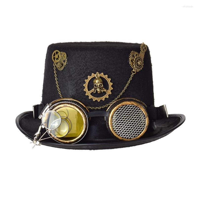 Berets Steampunk Hat With Goggles Vintage Men Black Top Gothic Halloween Women Fedora Goth Elegant Head Wear Costume Party
Berets Steampunk Hat With Goggles Vintage Men Black Top Gothic Halloween Women Fedora Goth Elegant Head Wear Costume Party