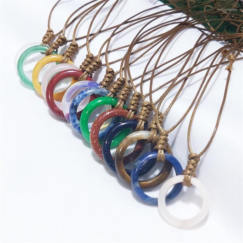 Pendant Necklaces 12pc Colorful Natural Stone Circle Ring Braided Rope Agates Quartz Tiger's Eye Crystal Necklace Party Wedding Gift
Pendant Necklaces 12pc Colorful Natural Stone Circle Ring Braided Rope Agates Quartz Tiger's Eye Crystal Necklace Party Wedding Gift