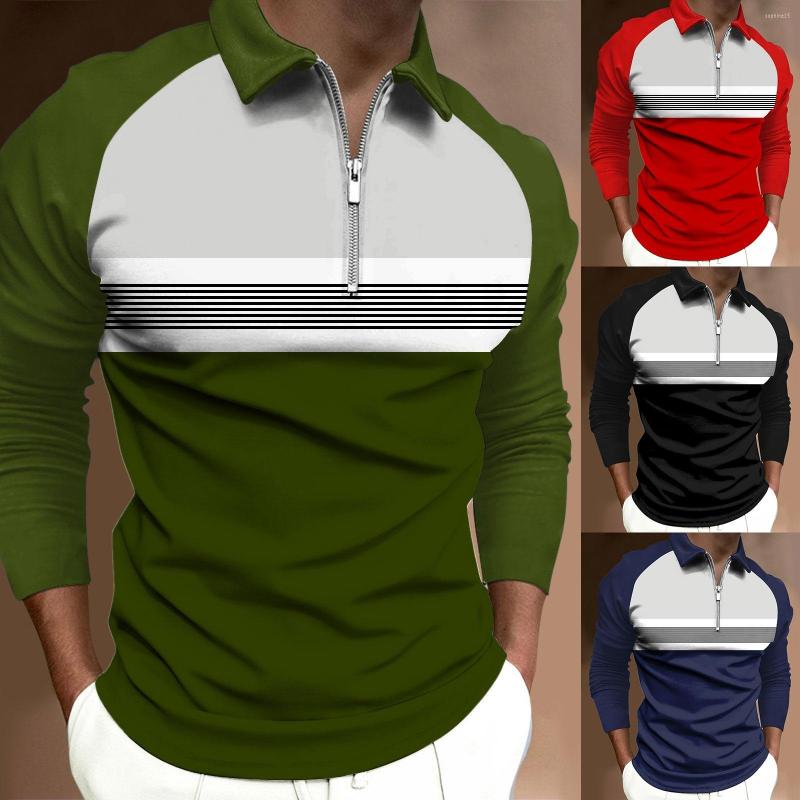 

Men's Polos Mens Fashion Casual Sports Digital Print Lapel Raglan Zipper Long Sleeve Top Handsome Daily Shirt Art Painting Trend, Black
