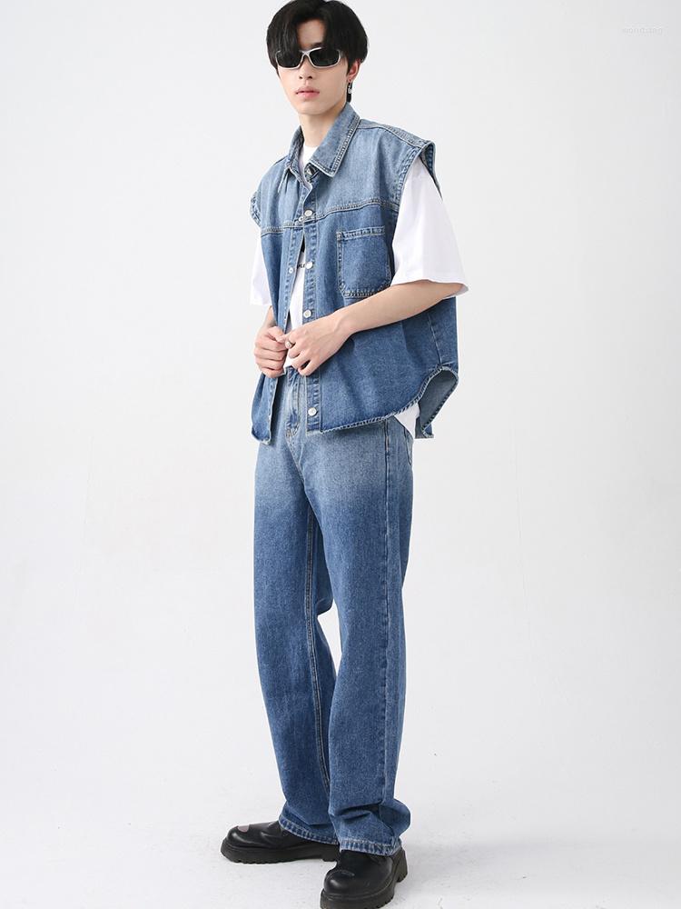 Men' Tracksuits Autumn Men' Wear 2023 Turn-down Collar Denim Vest Sleeveless Vintage Contrast Color Wide Leg Pants Male Sets 2A6022, Blue jeans
Men' Tracksuits Autumn Men' Wear 2023 Turn-down Collar Denim Vest Sleeveless Vintage Contrast Color Wide Leg Pants Male Sets 2A6022, Blue jeans