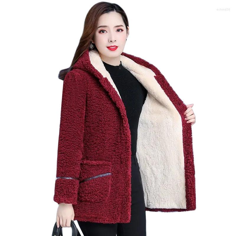 Women's Fur 2022 Middle-aged Winter Jacket Women's Velvet Thicken Lamb Wool Casual Hooded Mid Long Warm Outerwear Female Co, Purple 
Women's Fur 2022 Middle-aged Winter Jacket Women's Velvet Thicken Lamb Wool Casual Hooded Mid Long Warm Outerwear Female Co, Purple