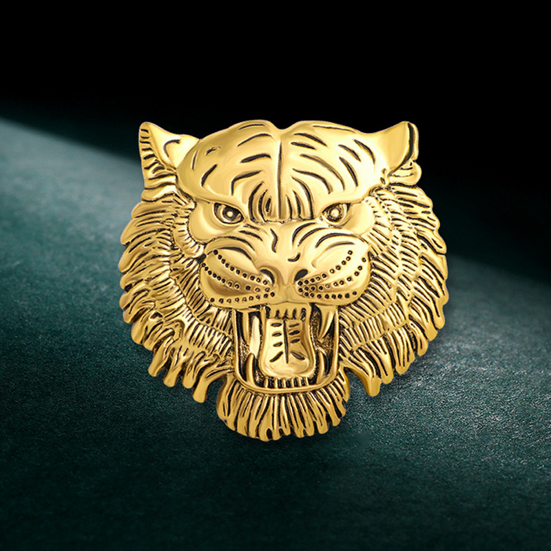 Metal Tiger Brooch Silver Gold Men Animal Tiger Head Brooches Suit Lapel Pin for Gift Party