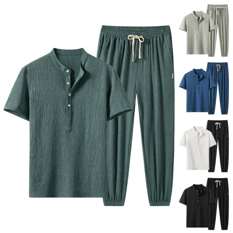 Men's Tracksuits 1 Set Stylish Top Trousers Breathable Men Outfit Round Neck Buttons Neckline T-shirt Elastic Waist Drawstring, Black
Men's Tracksuits 1 Set Stylish Top Trousers Breathable Men Outfit Round Neck Buttons Neckline T-shirt Elastic Waist Drawstring, Black