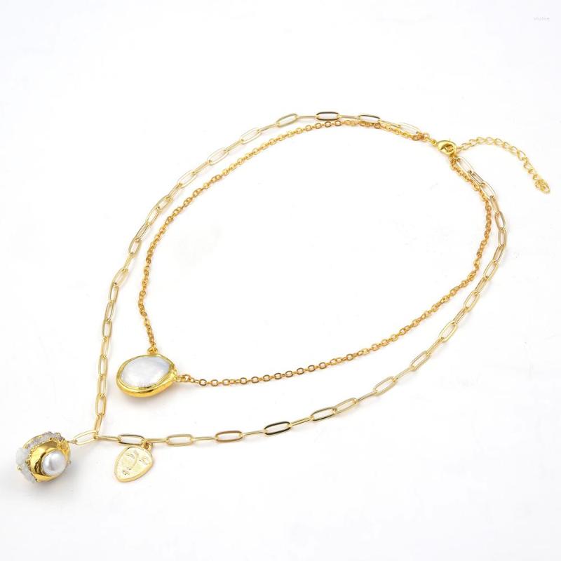 Pendant Necklaces Cultured White Pearl Quartzs Druzy Charm Gold Color Plated Chain Layers Statement Necklace 17.5"
Pendant Necklaces Cultured White Pearl Quartzs Druzy Charm Gold Color Plated Chain Layers Statement Necklace 17.5"