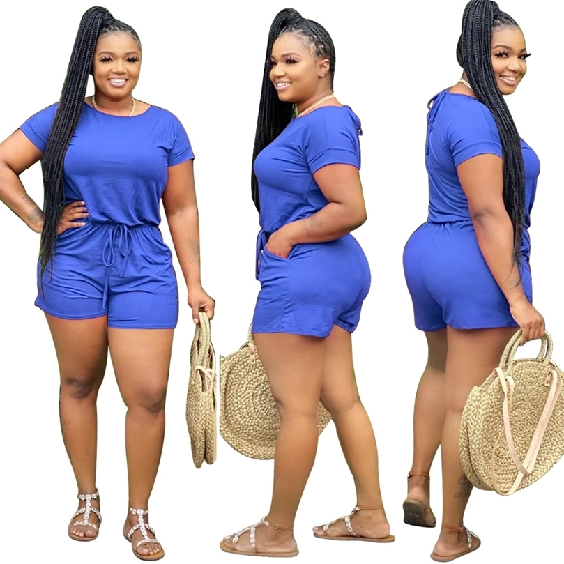 Women Short Jumpsuits Rompers Fitness Lace Up Playsuits Short Sleeve O Neck Sexy Night Club Party Outfits GL8904 T200808