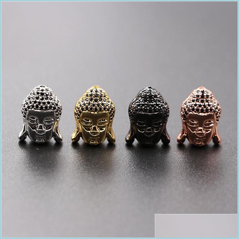 Other Wholesale Brass Metal Micro Pave Cz Buddha Head Beads For Diy Jewelry Spacer Making Bracelets Accessories Drop Delivery 2022 F Dhmht