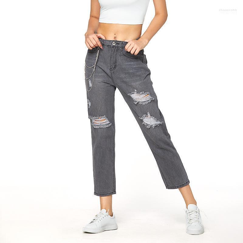 Women's Jeans Women's Women Loose Solid Color Pocket Chain Decoration Ripped Holes Trousers, Gray
Women's Jeans Women's Women Loose Solid Color Pocket Chain Decoration Ripped Holes Trousers, Gray