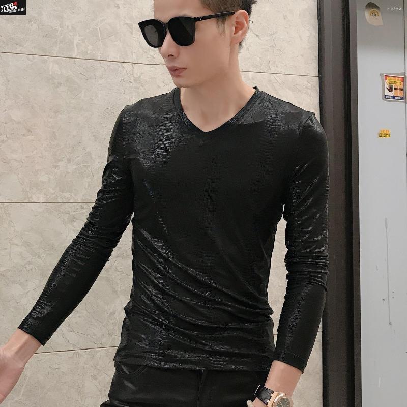 Men' T Shirts Men Spring Shirt Autumn Korean Tide Tight Long-sleeved Bottoming Leopard Shiny Male Slim Imitation Leather Tshirt, Style 3
Men' T Shirts Men Spring Shirt Autumn Korean Tide Tight Long-sleeved Bottoming Leopard Shiny Male Slim Imitation Leather Tshirt, Style 3
