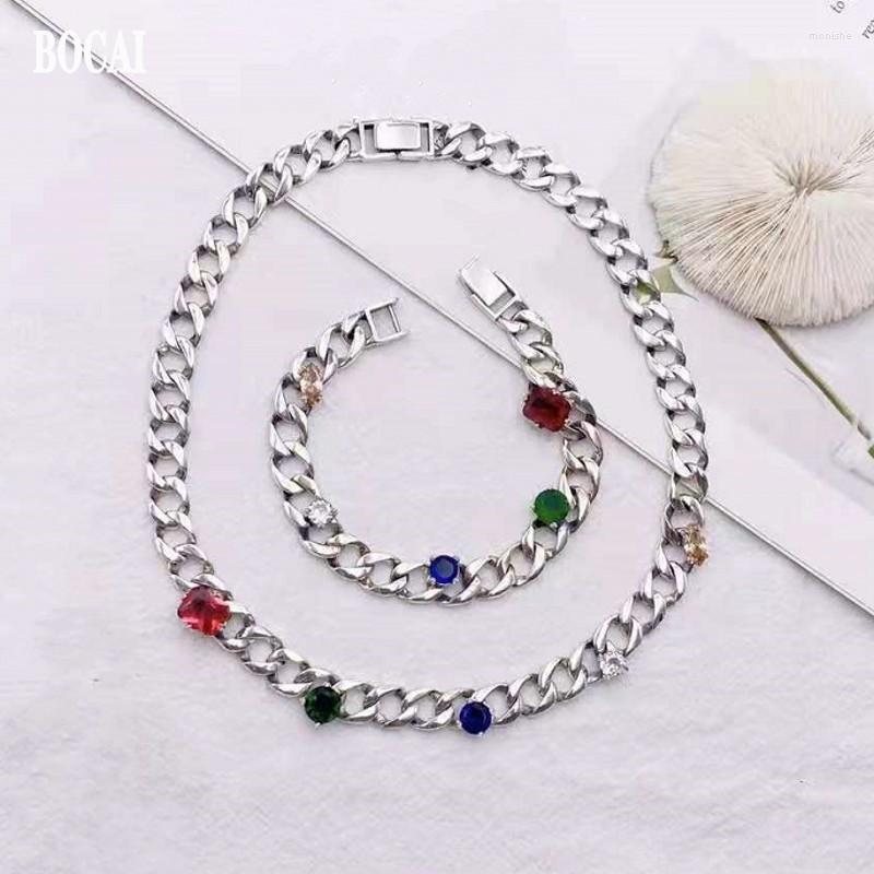 Chains BOCAI Pure S925 Silver Jewelry Inlaid With Five Color Diamonds Chain Woven Cuban 2022 Trendy Woman Bracelet/Necklace
Chains BOCAI Pure S925 Silver Jewelry Inlaid With Five Color Diamonds Chain Woven Cuban 2022 Trendy Woman Bracelet/Necklace