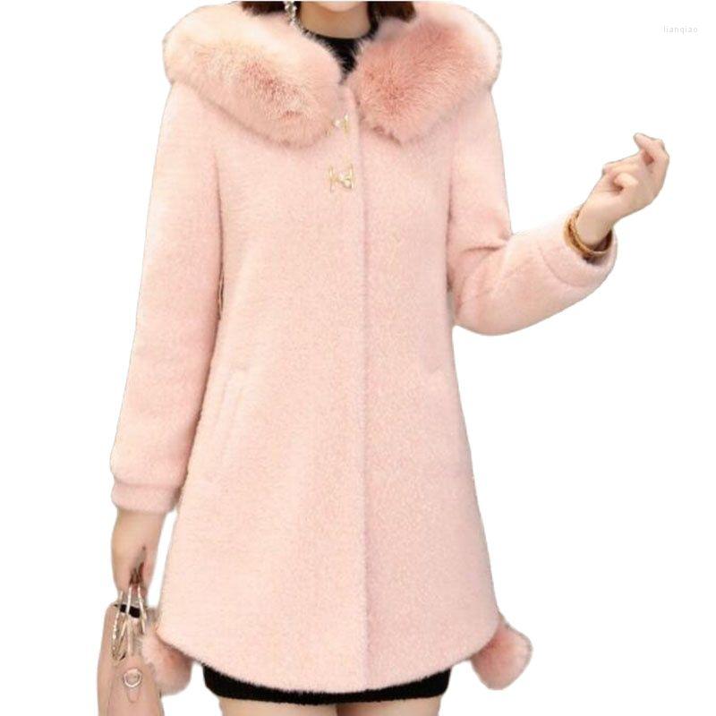Women's Wool Hooded Woolen Cloth Women's Coat Winter 2022 Mid-length Thicken Big Fur Collar Imitate Water Mink Velvet Ladies Slim Jacket, Pink
Women's Wool Hooded Woolen Cloth Women's Coat Winter 2022 Mid-length Thicken Big Fur Collar Imitate Water Mink Velvet Ladies Slim Jacket, Pink
