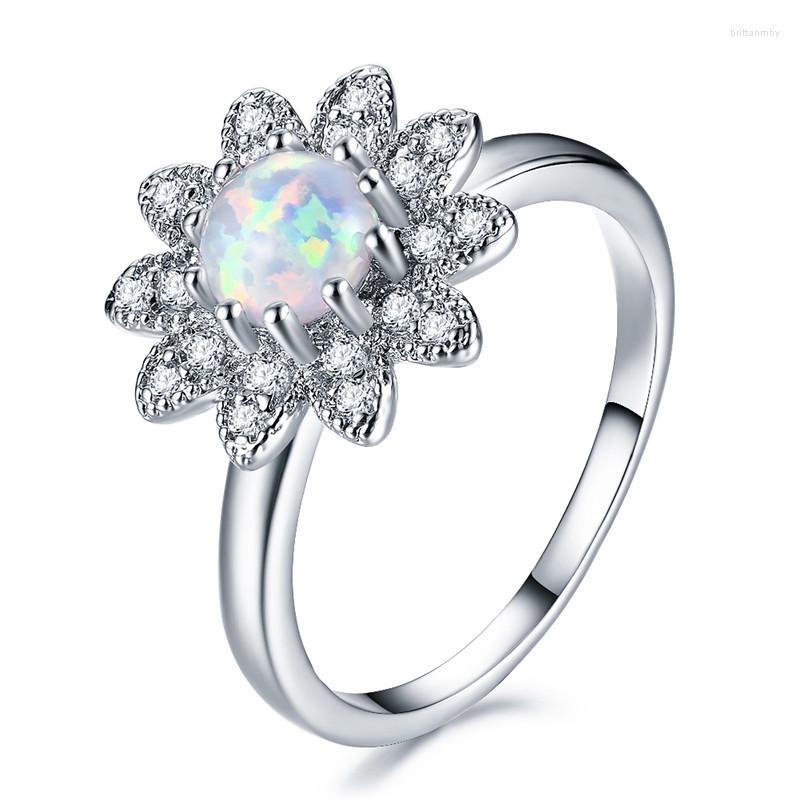 Wedding Rings Luxury Crystal Cute Flower Ring Female White Opal Round Stone Trendy Bridal Silver Color Engagement For Women
Wedding Rings Luxury Crystal Cute Flower Ring Female White Opal Round Stone Trendy Bridal Silver Color Engagement For Women