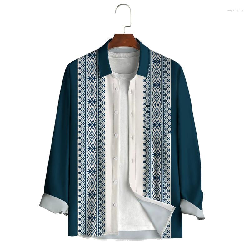 Men' Casual Shirts Men' Geometric Stripe Print Breathable Long Sleeve Shirt, Sky blue
